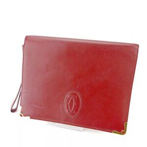 Cartier Clutch Bag Mastline Bordeaux Leather Authentic USED T5314